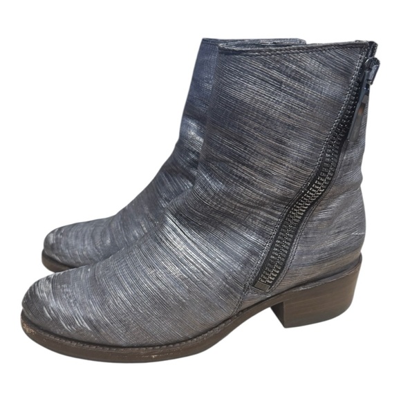 Frye Demi Zip Bootie Pewter Cut Metallic Boots Women’s Size 8 Side Zip Moto - Picture 1 of 10
